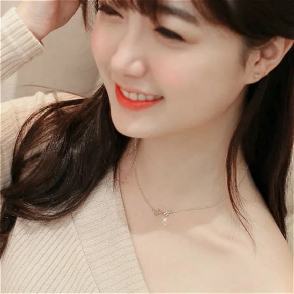 14k Gold Deer Snowflakes Sterling Silver Necklace - Picture 7 of 11